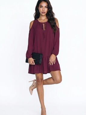 AMANDA UPRICHARD | Cold-Shoulder Long Sleeve Mini Dress in Wine Women’s Size S